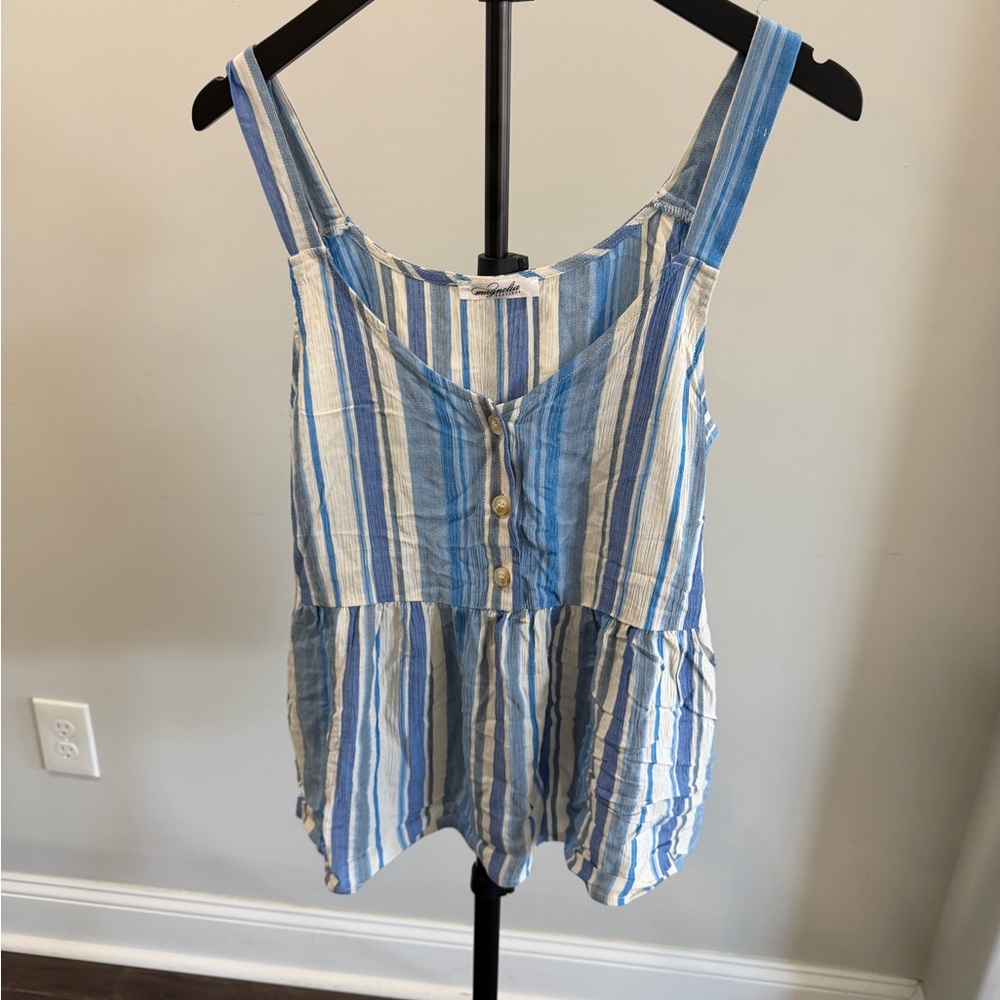Blue & White Striped Peplum Tank Camisole